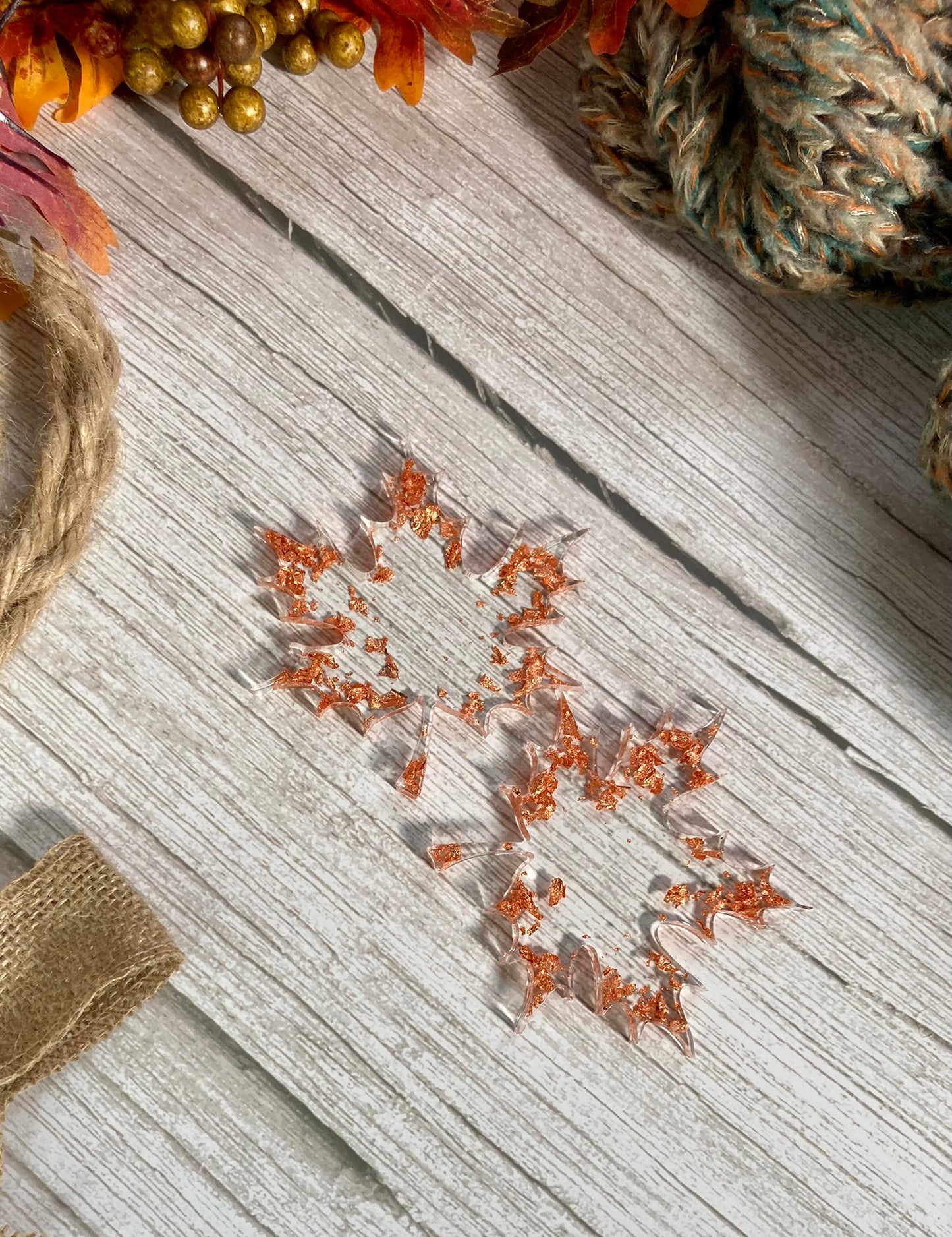 Leaf Coaster | Copper Resin | flake design