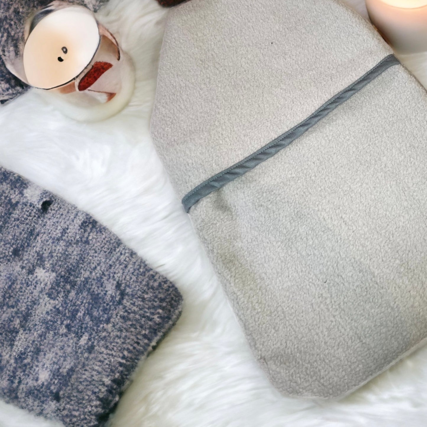 Soft Light Grey Fleece Hot Water Bottle Cover