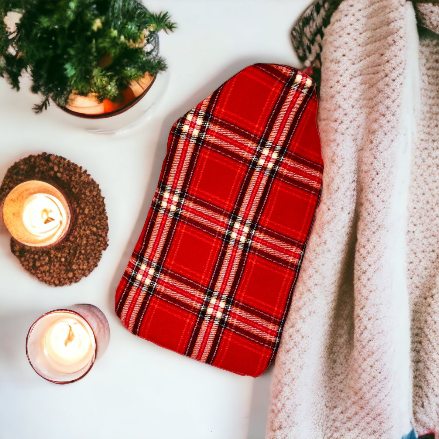 Soft Red Tartan/Plaid Hot Water Bottle Cover