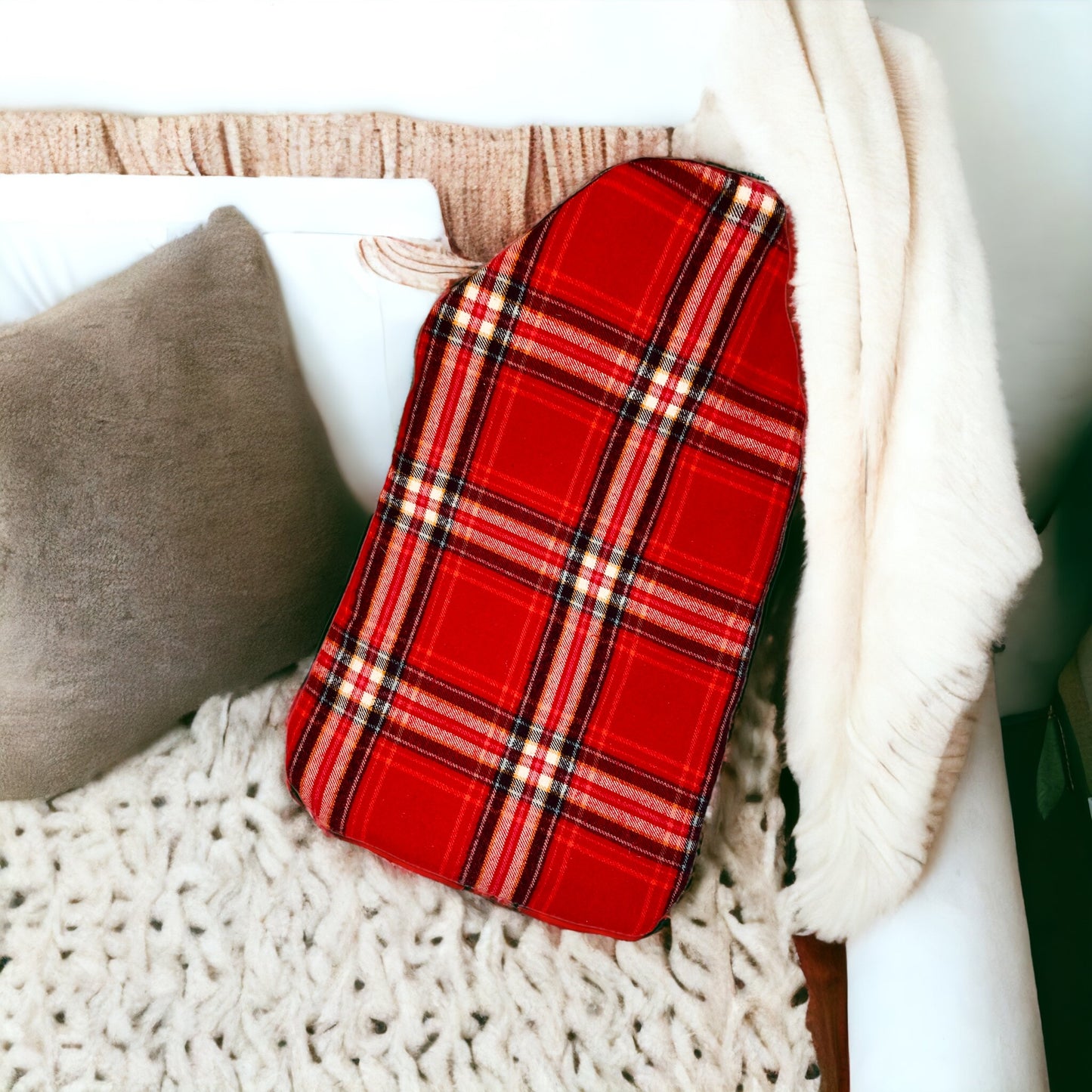 Soft Red Tartan/Plaid Hot Water Bottle Cover