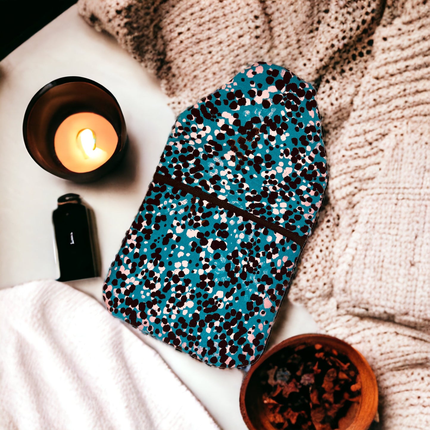 Soft Turquoise Patterned Hot Water Bottle Cover