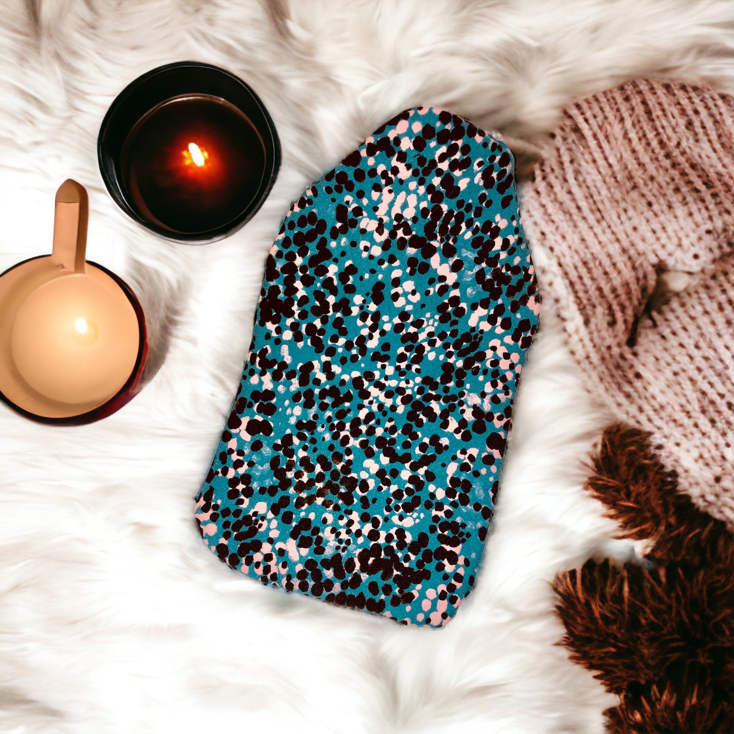 Soft Turquoise Patterned Hot Water Bottle Cover