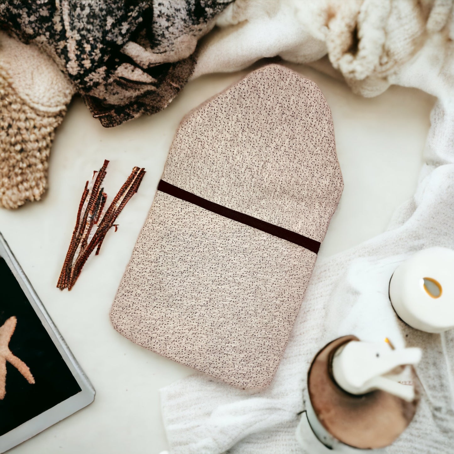 Soft Grey Patterned Hot Water Bottle Cover