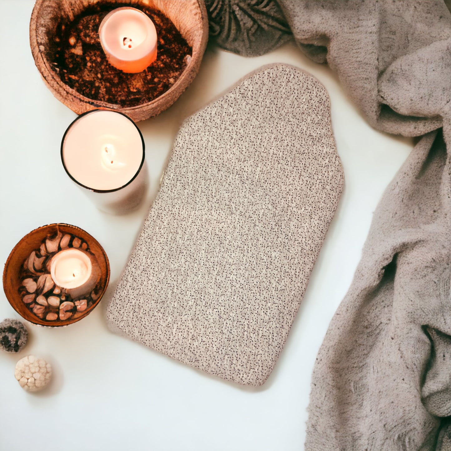 Soft Grey Patterned Hot Water Bottle Cover (with black back)