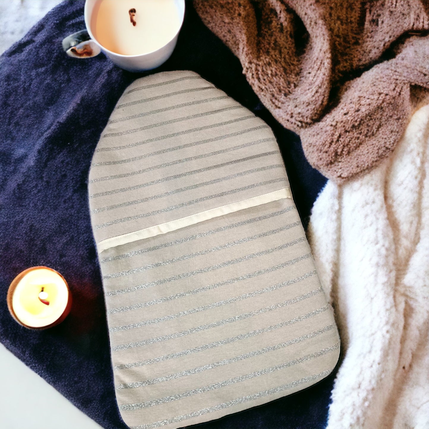 Soft Beige/Cream Striped Hot Water Bottle Cover