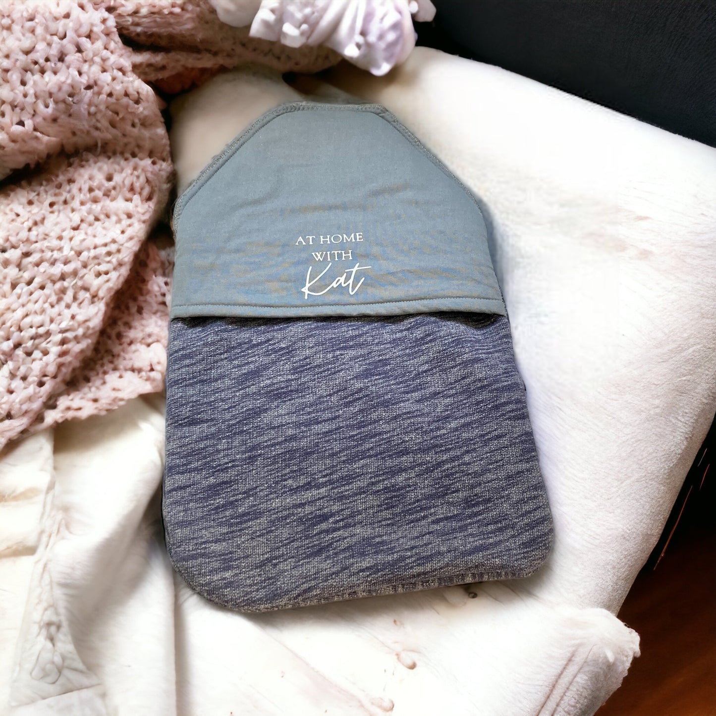 Navy Blue & Grey Jersey Hot Water Bottle Cover