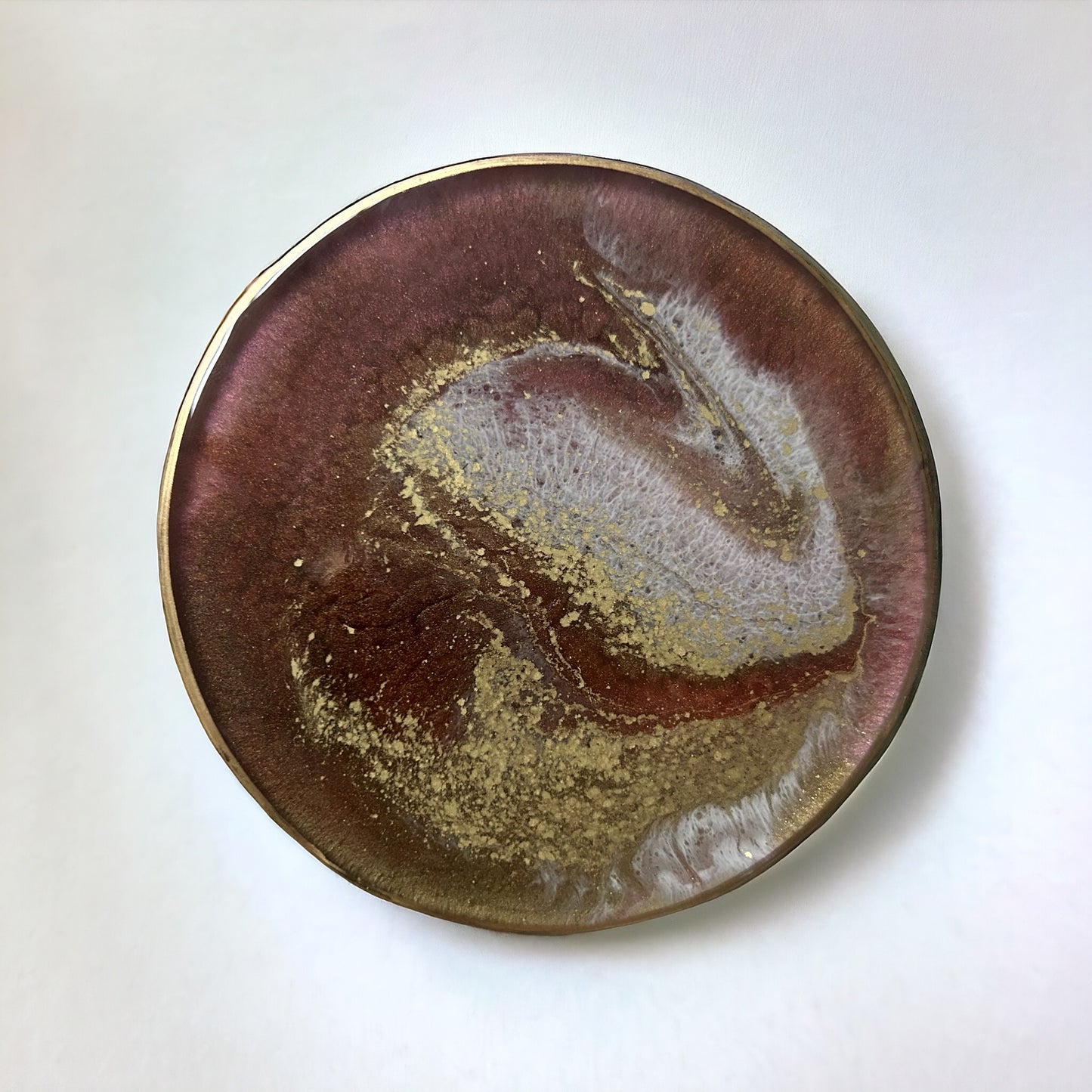 Round Coaster | Resin | Coffee, White & Gold Resin | Swirl design