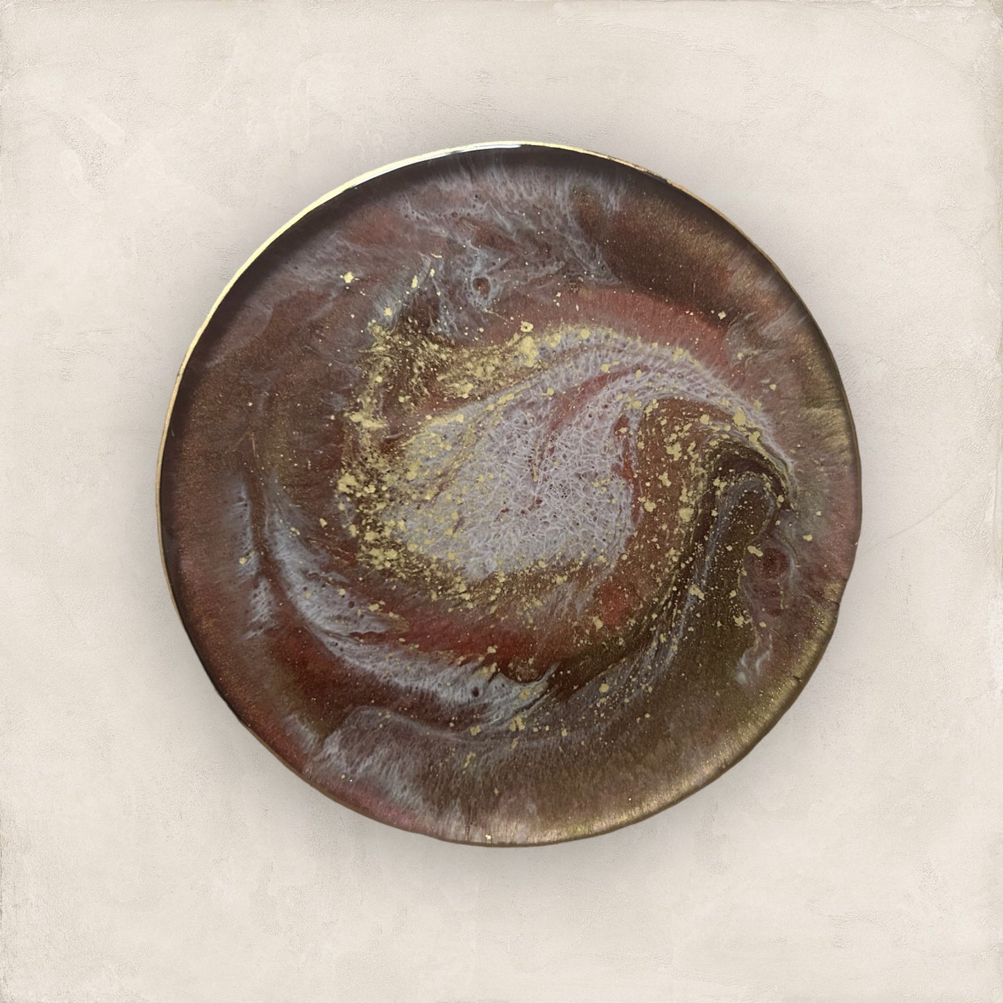 Round Coaster | Resin | Coffee, White & Gold Resin | Swirl design