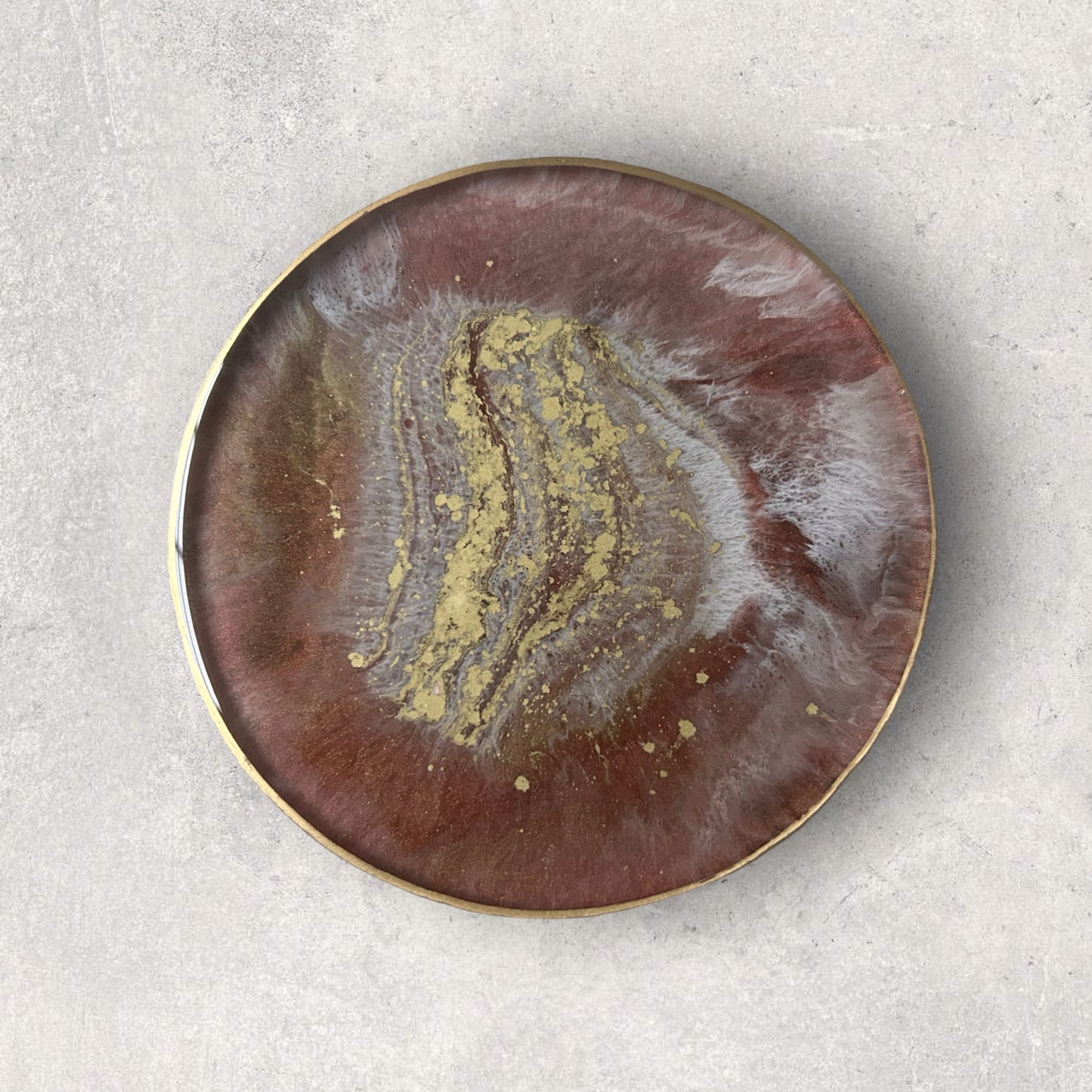 Round Coaster | Resin | Coffee, White & Gold Resin | Swirl design