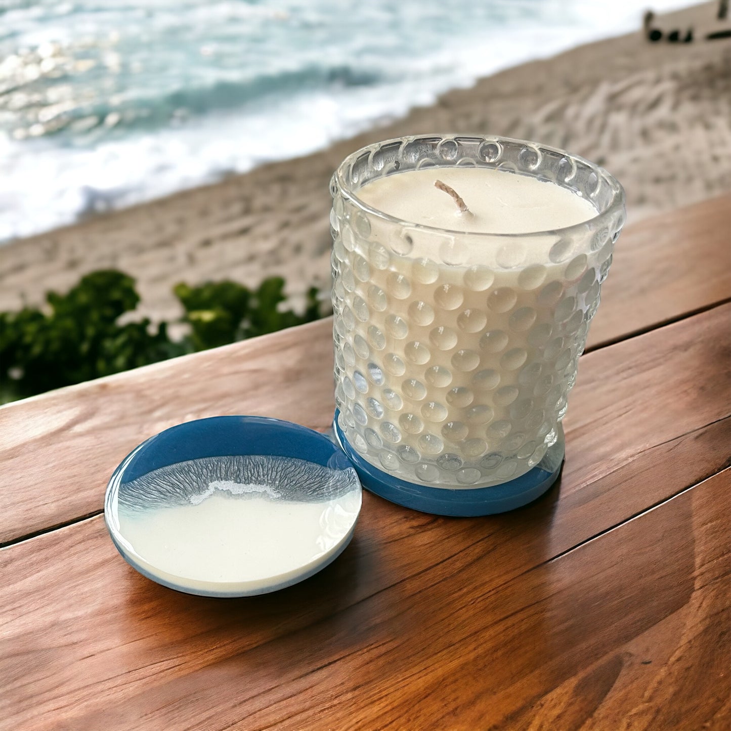 Round Coaster | Blue, White & Silver Resin | Wave design