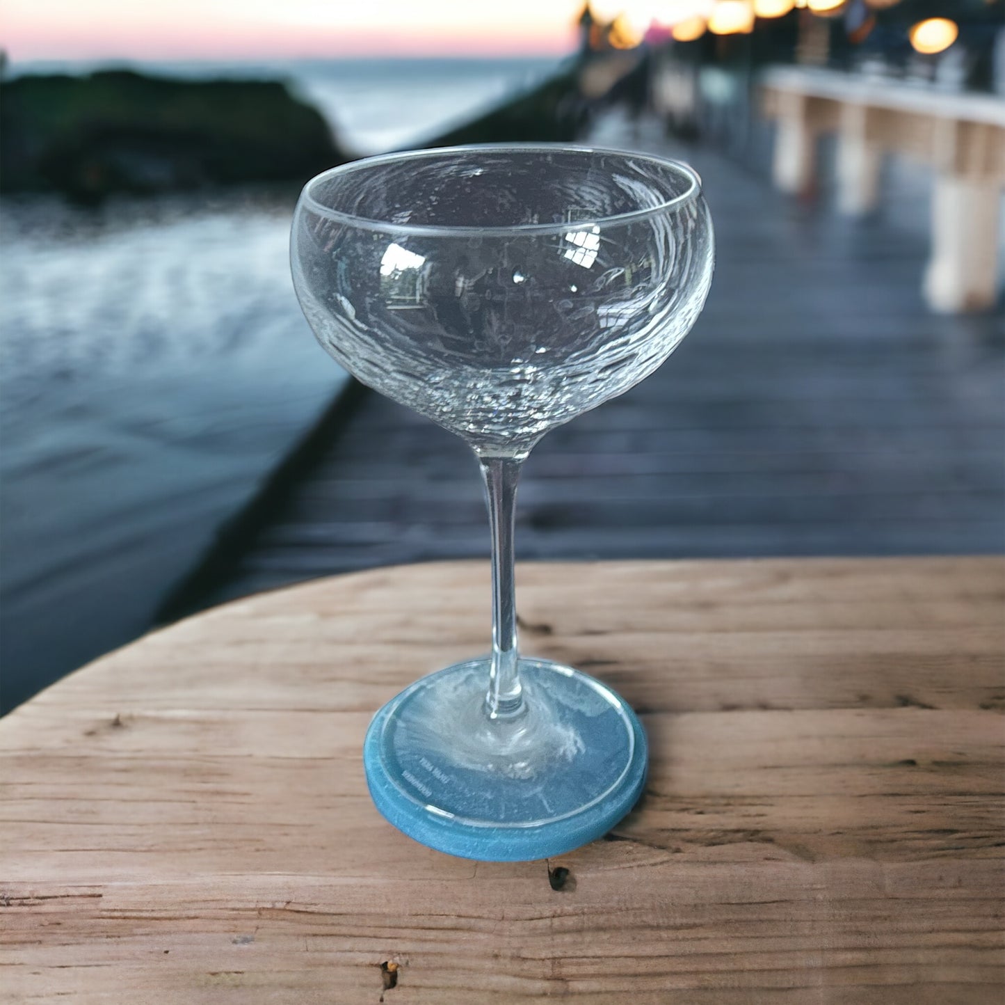 Round Coaster | Blue, White & Silver Resin | Waterfall design