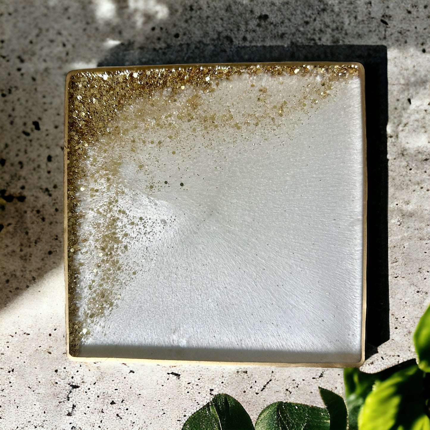 Square Coaster | Gold glitter & Cream Resin | Corner design