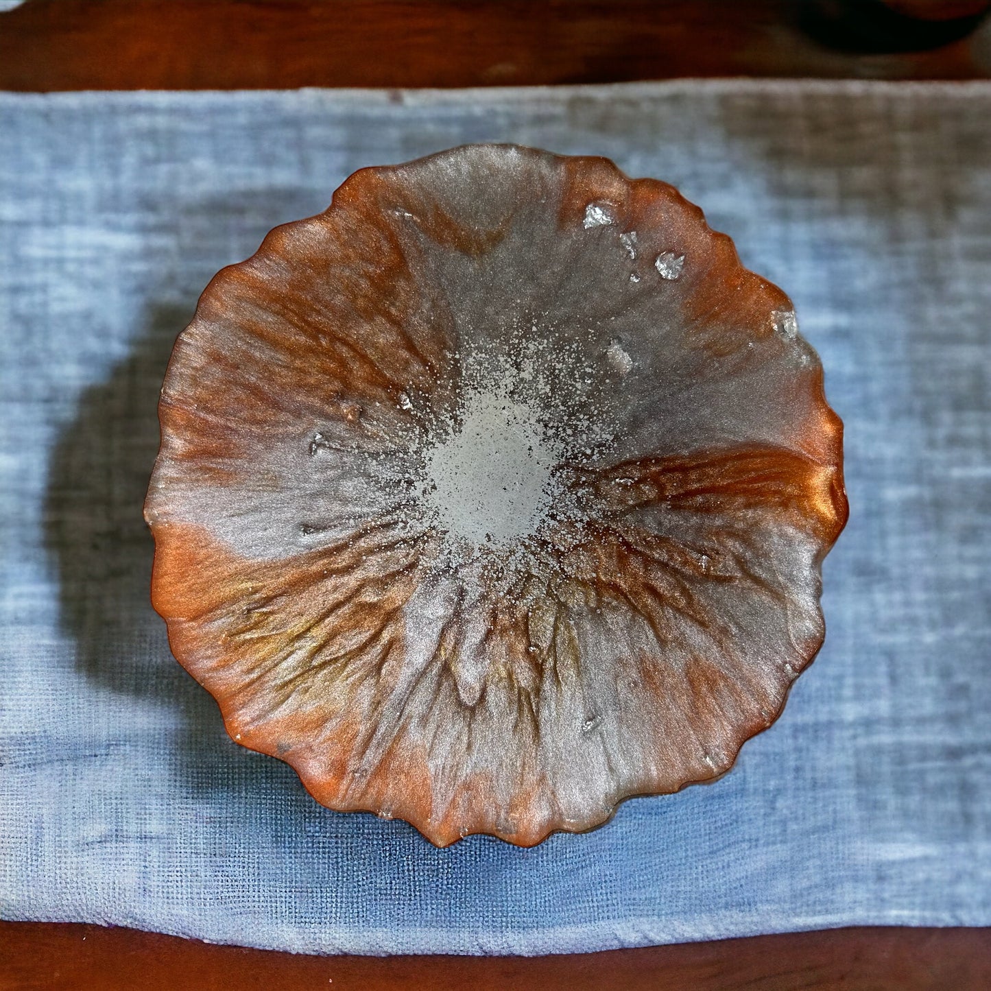 Geode Coaster | Burnt orange & Silver Resin | Spark design