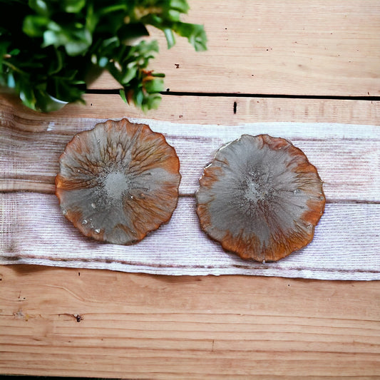 Geode Coaster | Burnt orange & Silver Resin | Spark design