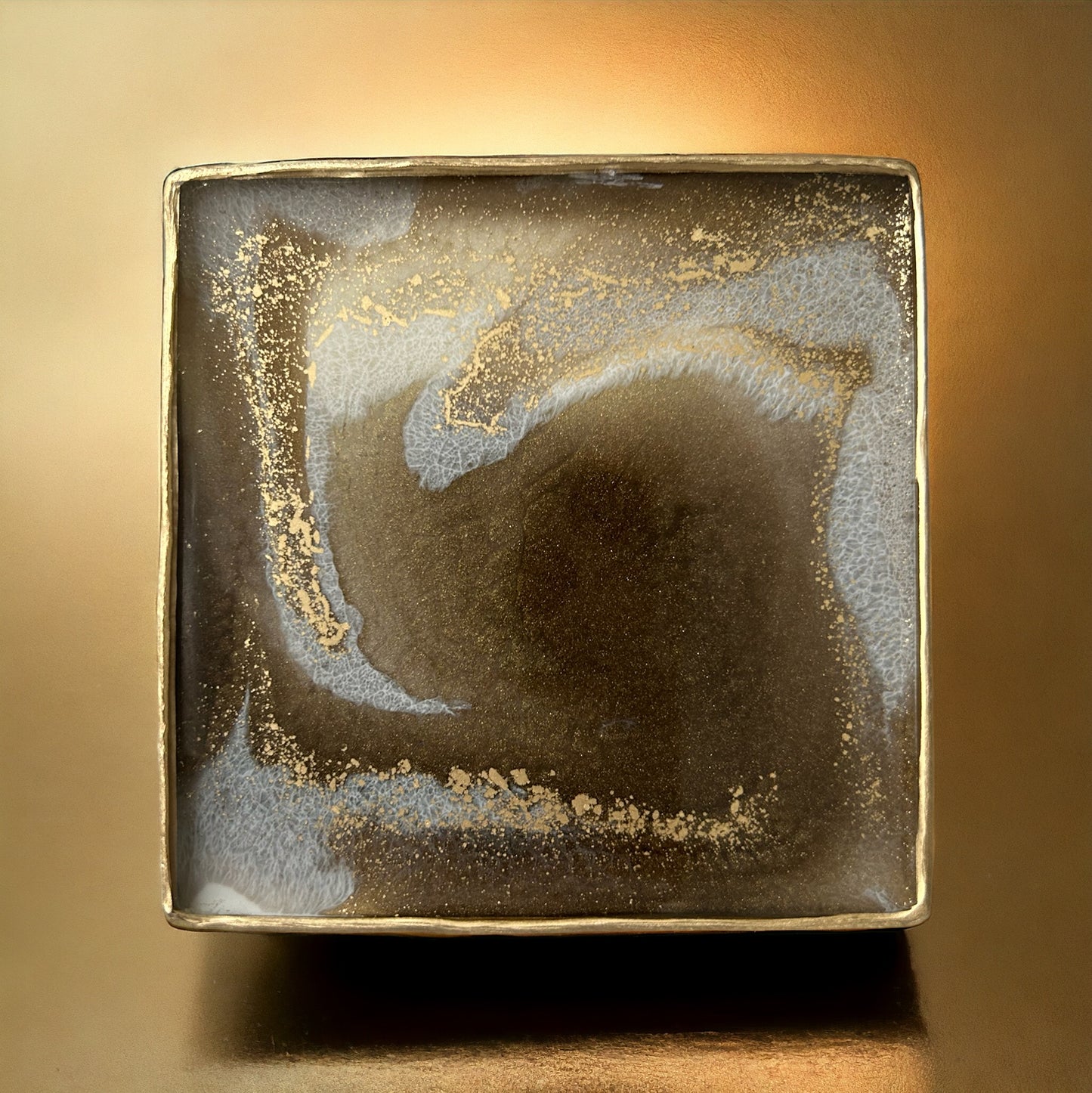 Square Coaster | Gold & Cream Resin | Swirl design