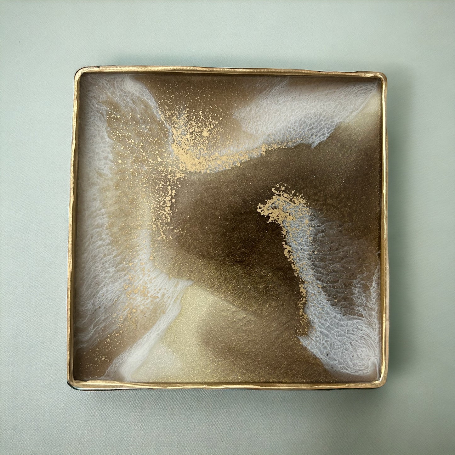 Square Coaster | Gold & Cream Resin | Swirl design