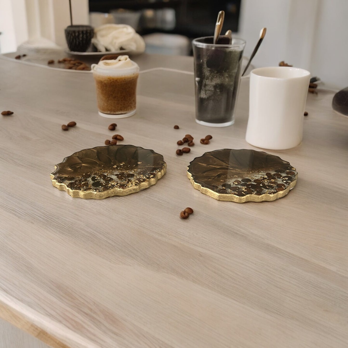 Geode Coaster | Coffee & Gold Resin | Coffee bean design