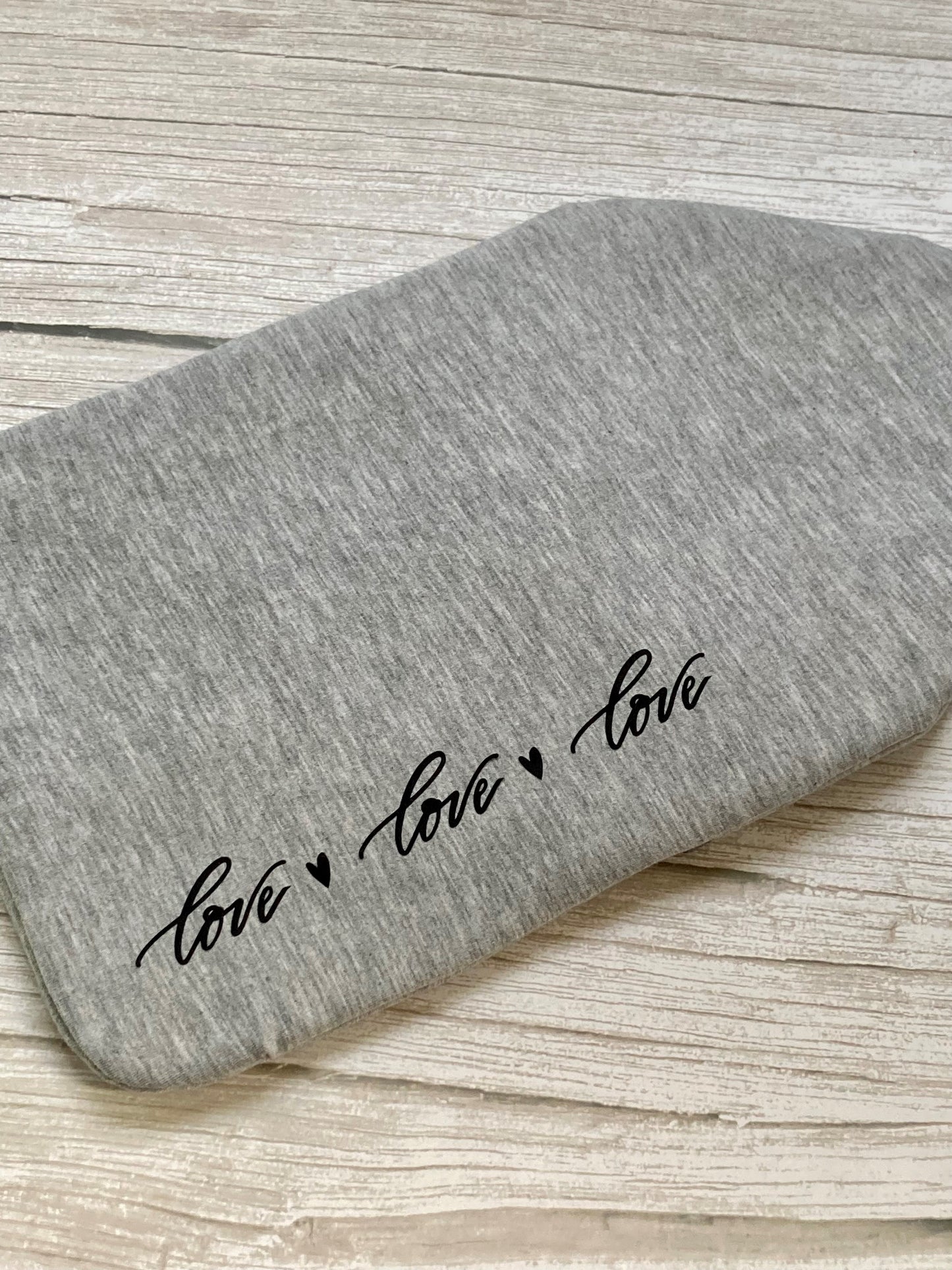 'Love, Love, Love' Grey Jersey Hot Water Bottle Cover