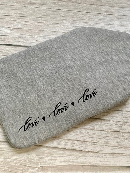 'Love, Love, Love' Grey Jersey Hot Water Bottle Cover