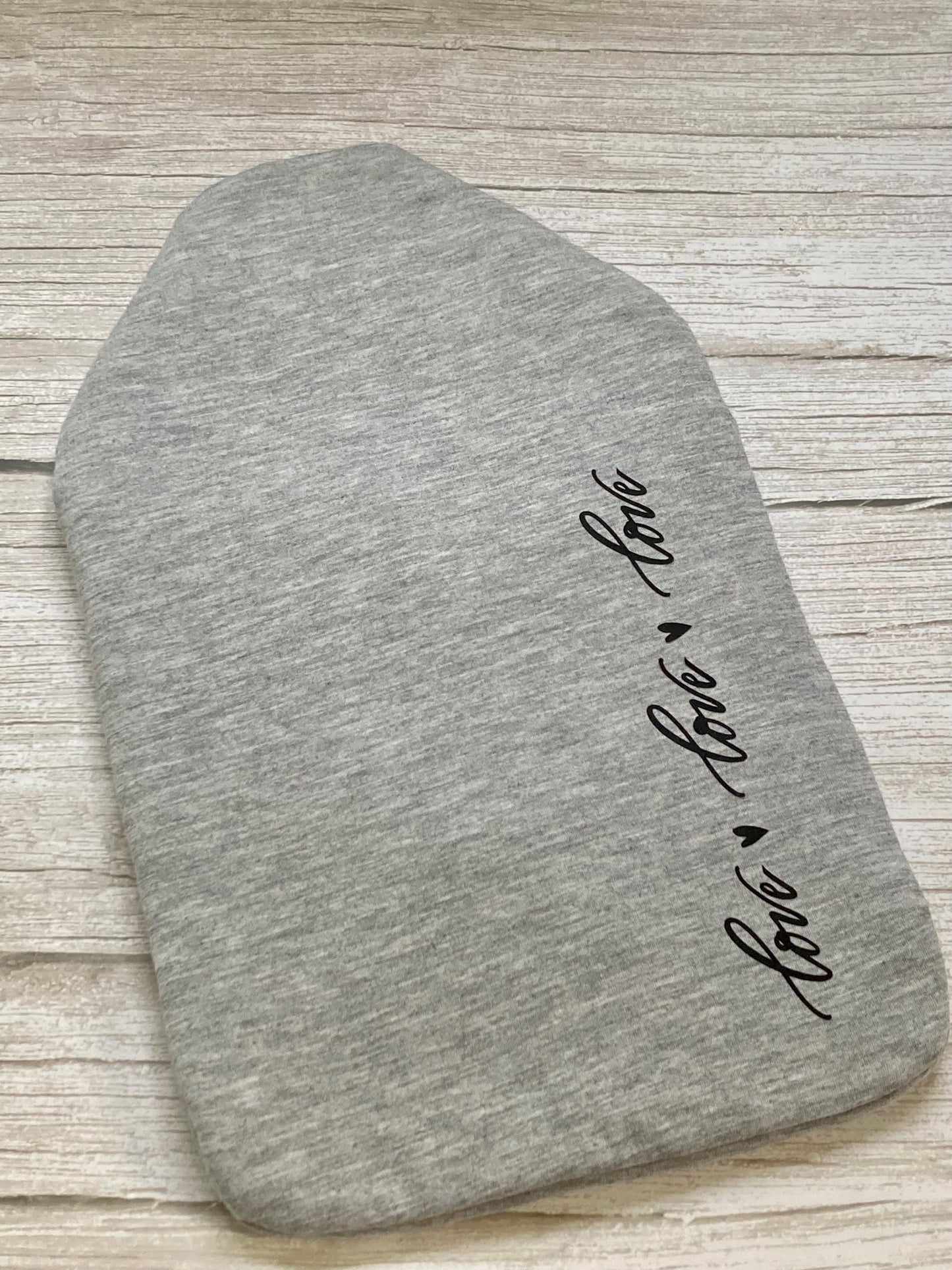 'Love, Love, Love' Grey Jersey Hot Water Bottle Cover