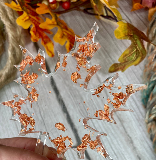 Leaf Coaster | Copper Resin | flake design