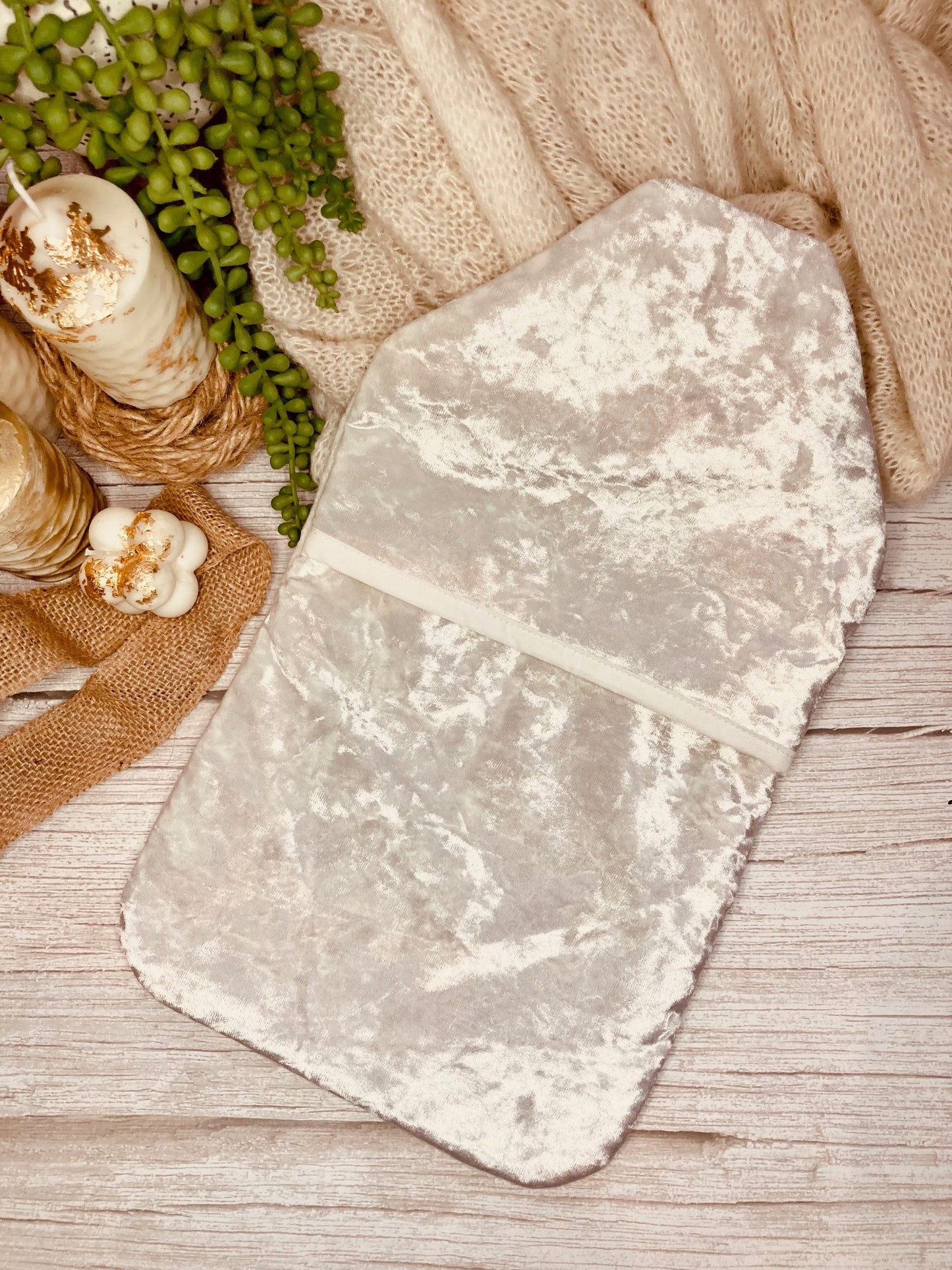 White Crushed Velvet Hot Water Bottle Cover