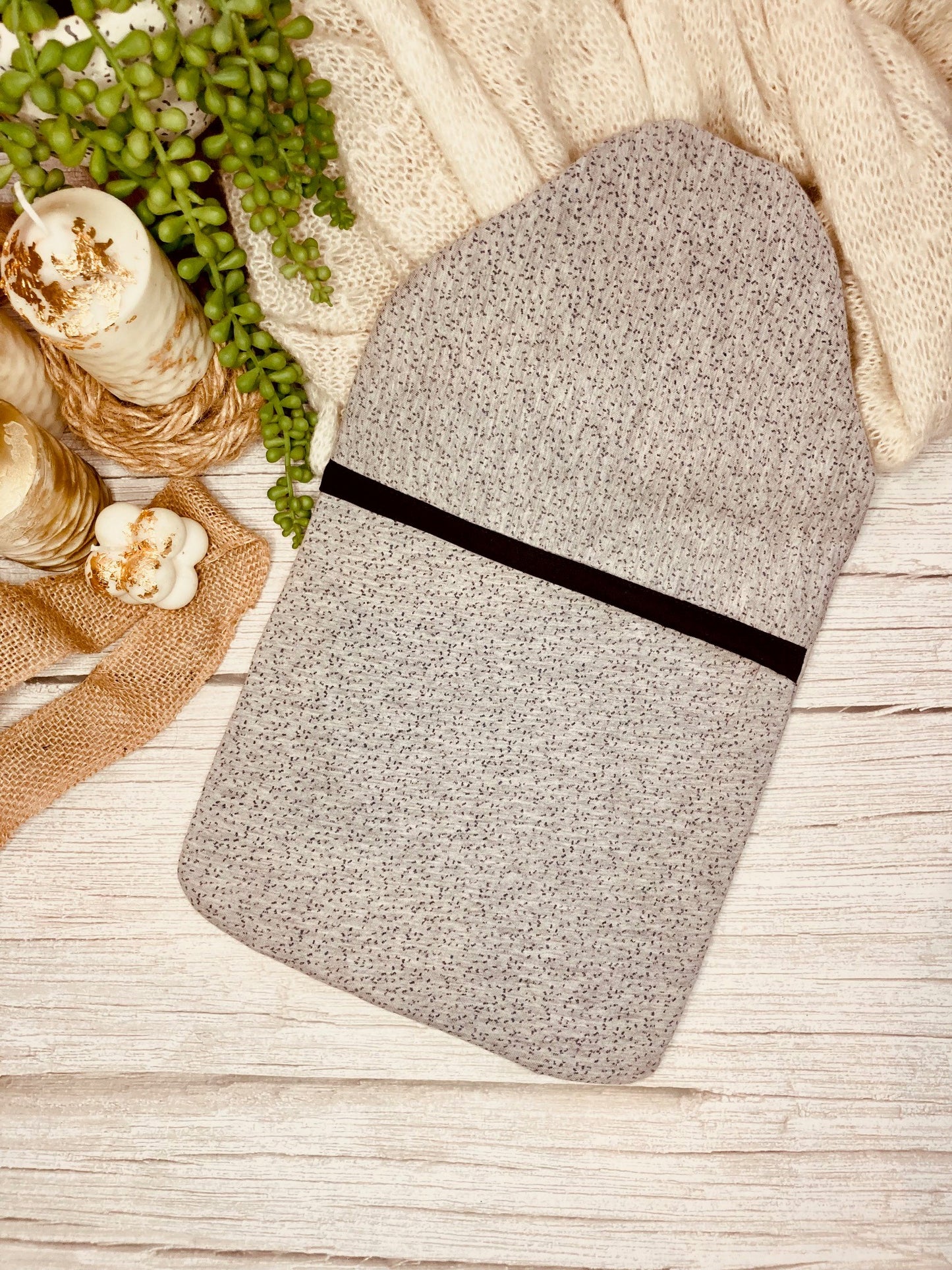 Soft Grey Patterned Hot Water Bottle Cover