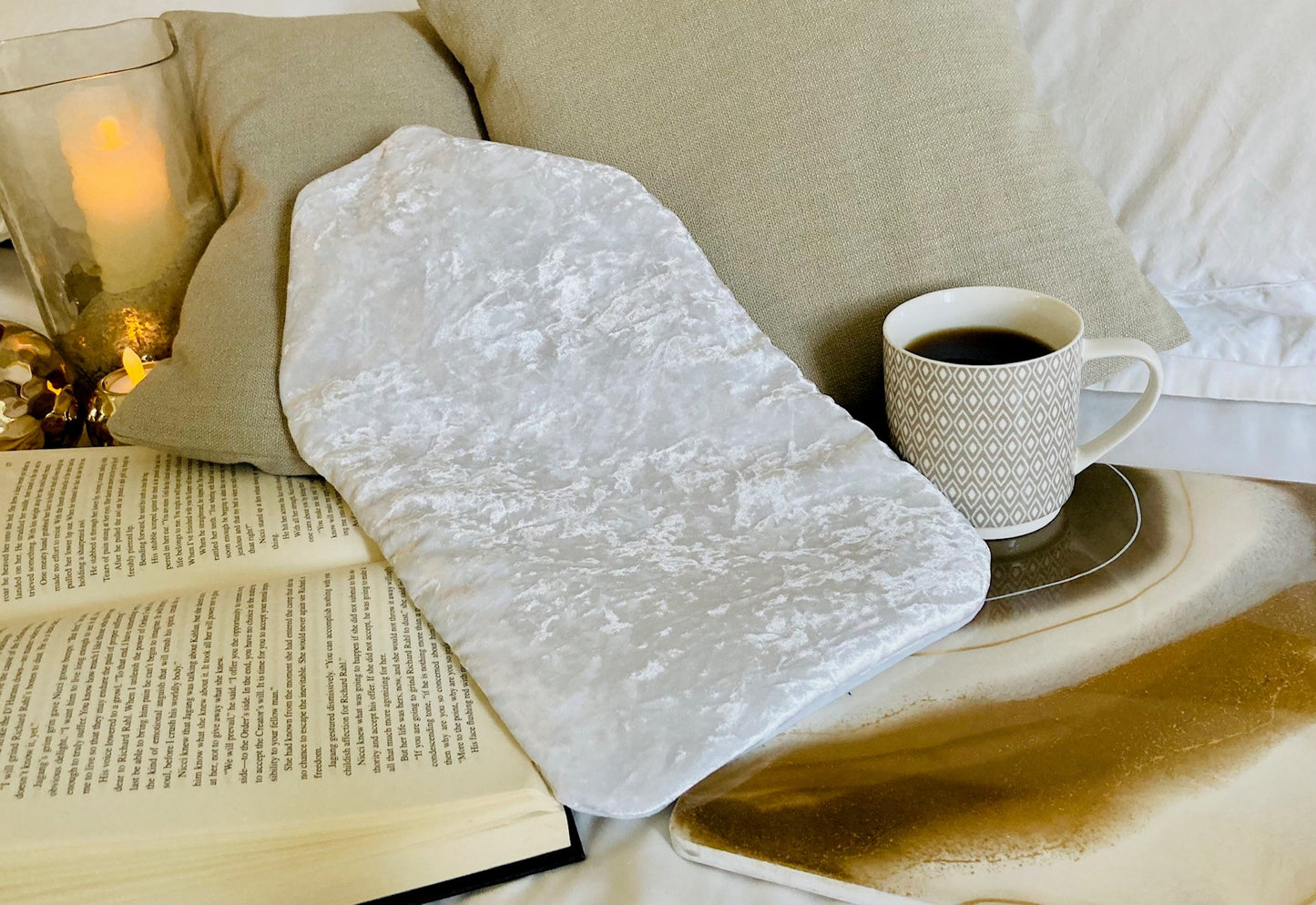 White Crushed Velvet Hot Water Bottle Cover