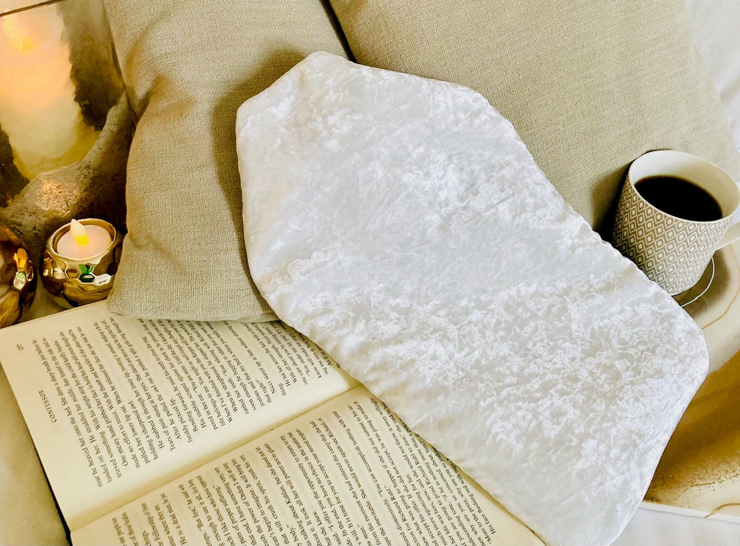 White Crushed Velvet Hot Water Bottle Cover