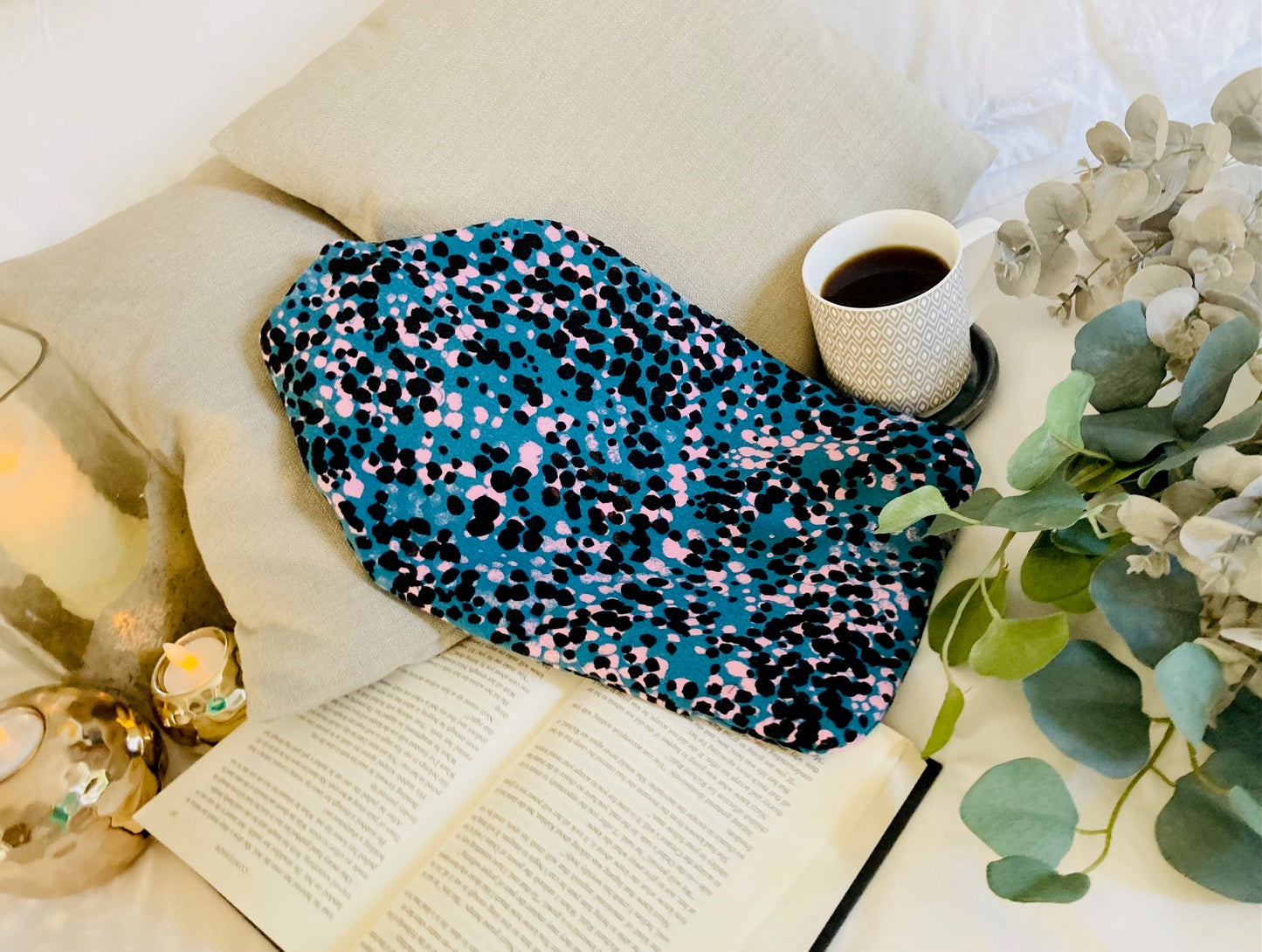 Soft Turquoise Patterned Hot Water Bottle Cover