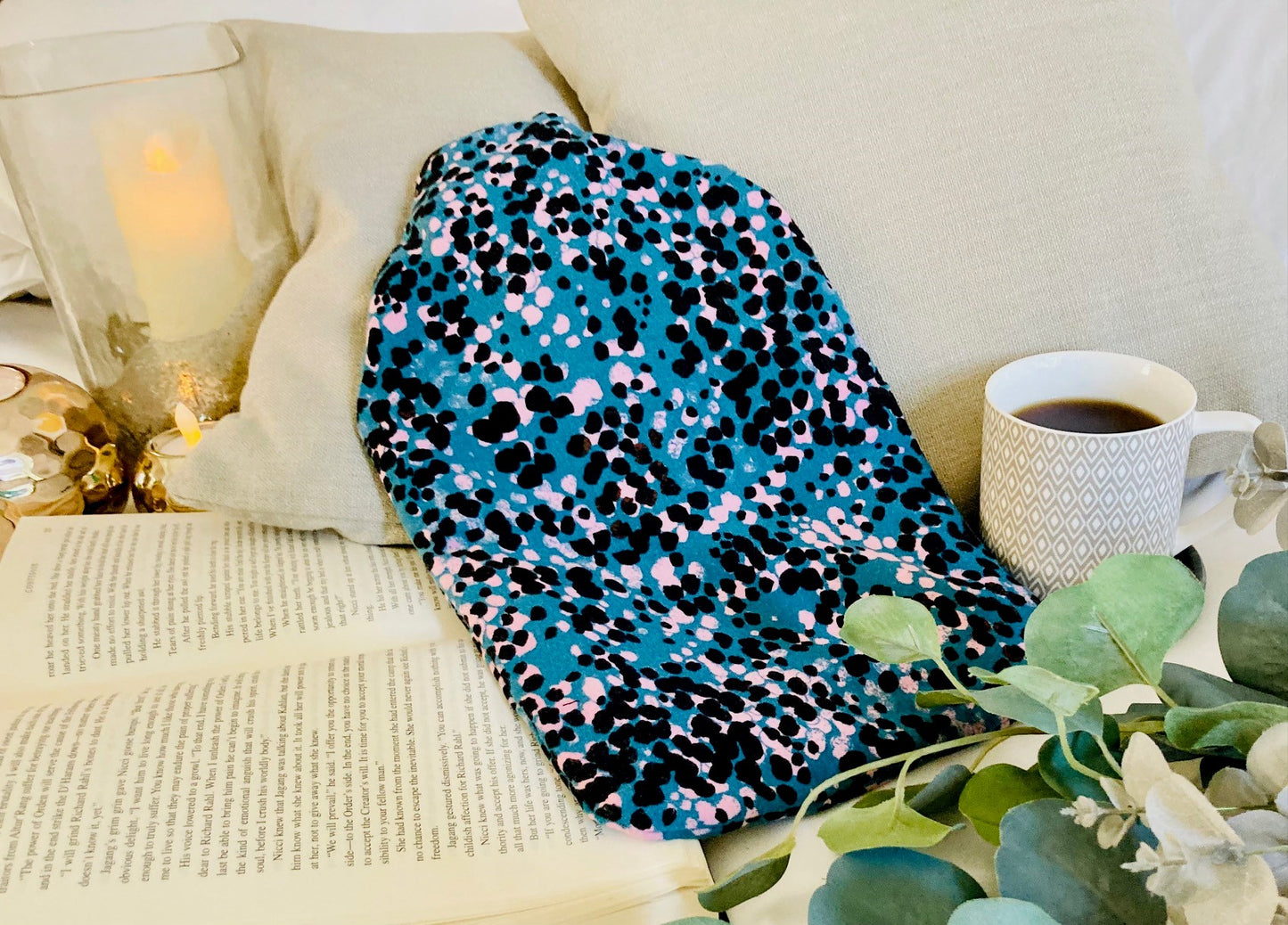 Soft Turquoise Patterned Hot Water Bottle Cover